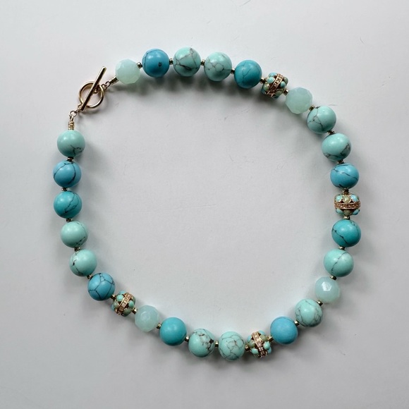 Vintage Lauren Ralph Lauren Turquoise and Amazonite Glass Bead Necklace - Picture 7 of 12